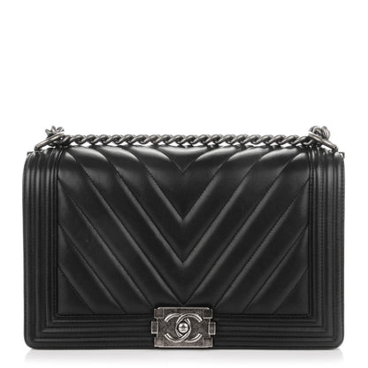 Chanel Calfskin Chevron Quilted Medium Boy Flap Black 1 of 8