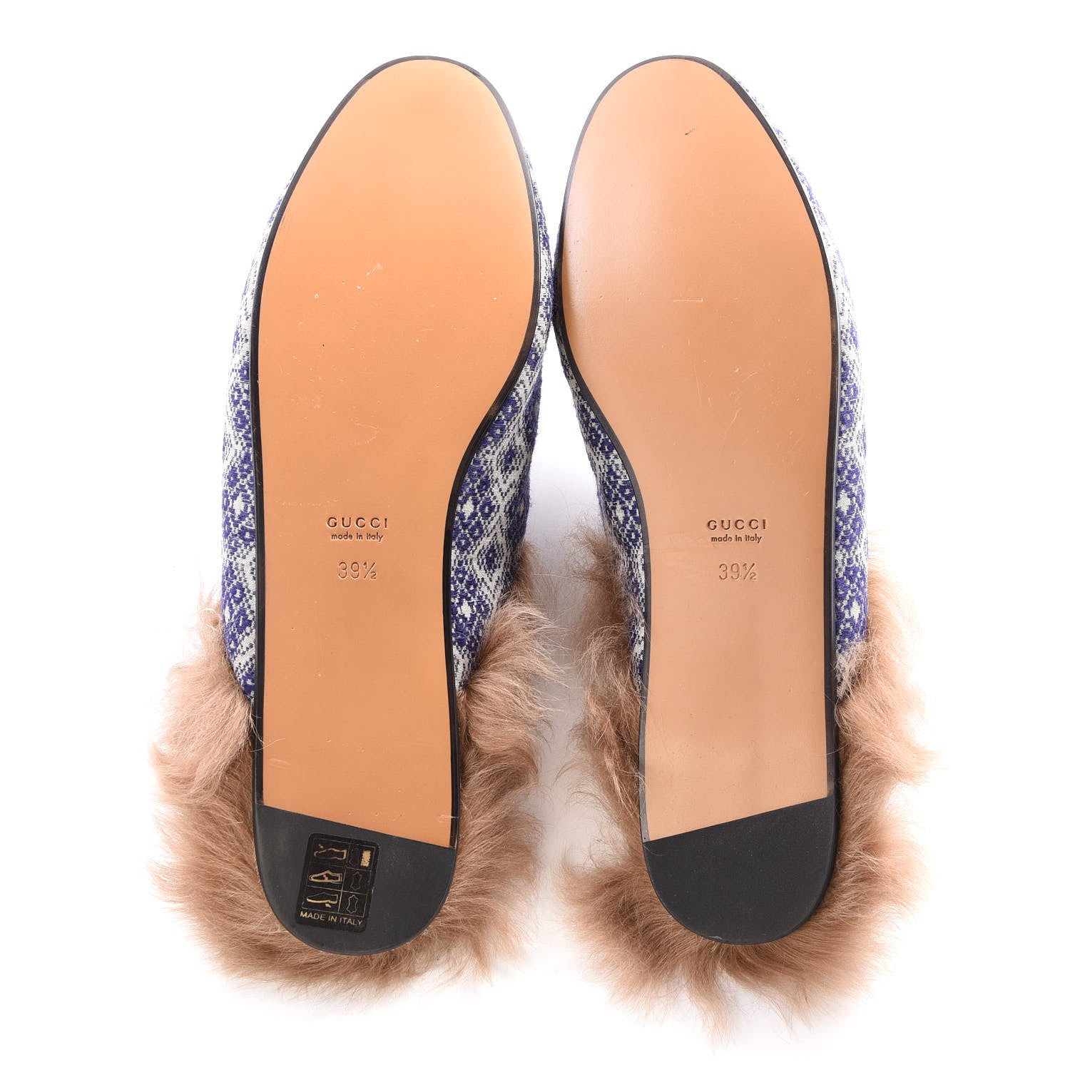 Gucci Fabric Fur Vintage Argyle Womens Princetown Slippers 39.5 Blue 5 of 8