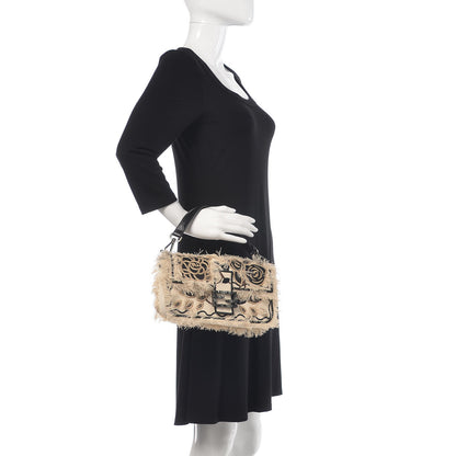 Fendi Canvas Nappa Rose Embroidered Baguette Grezzo Black 3 of 9