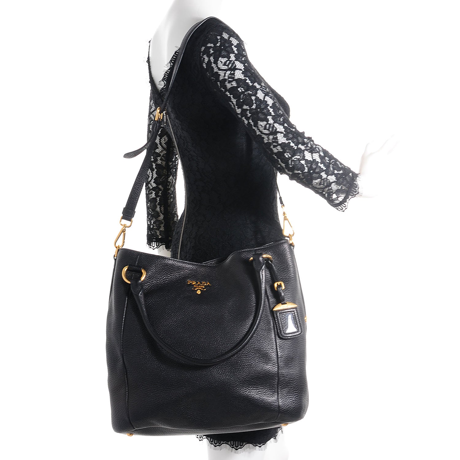Prada Vitello Daino Tote Nero Black 2 of 13