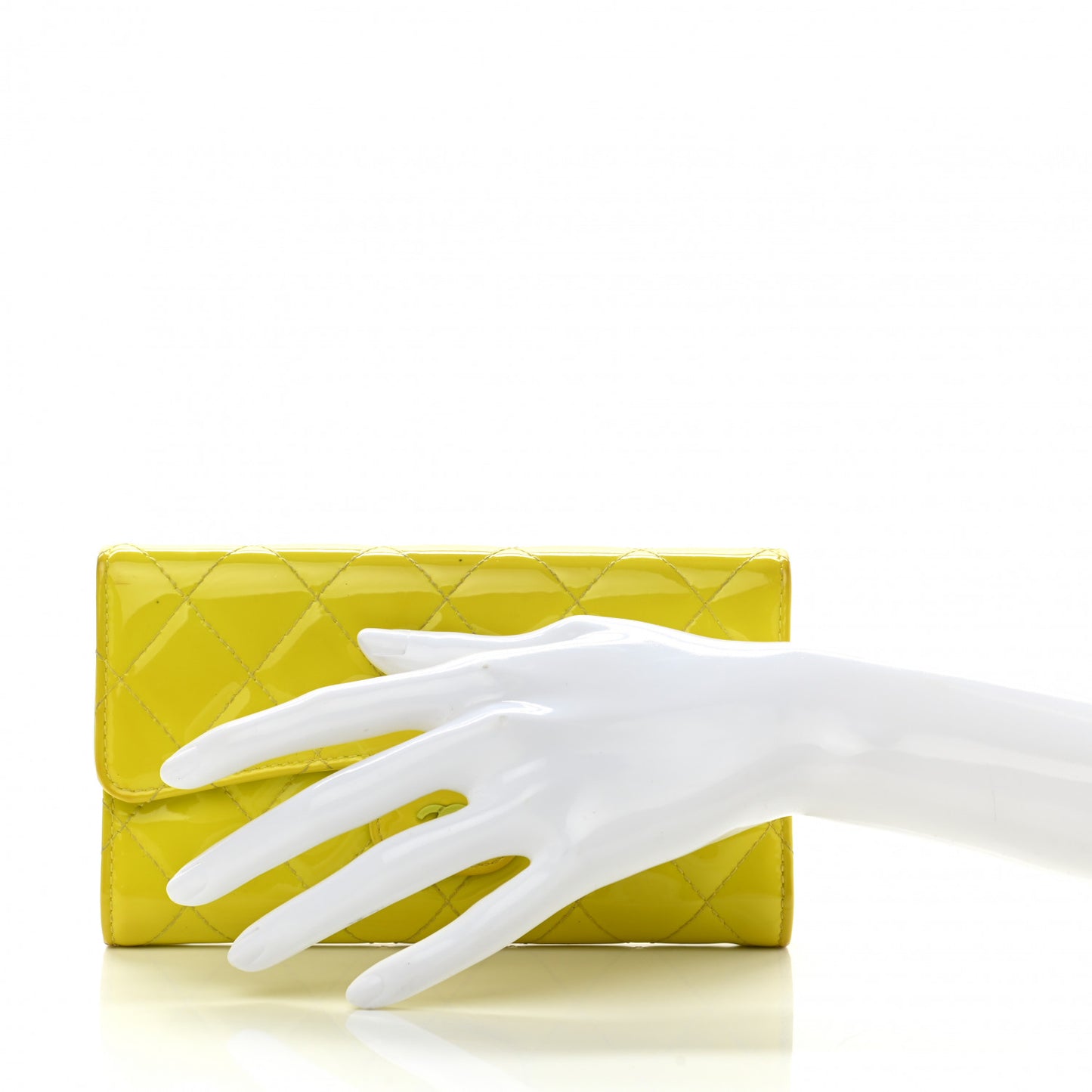 Patent Quilted Large Gusset Flap Wallet Yellow