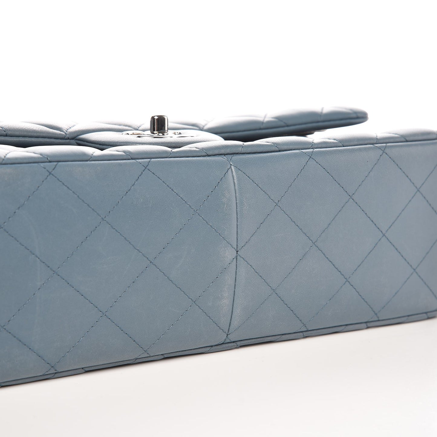Lambskin Quilted Jumbo Double Flap Blue