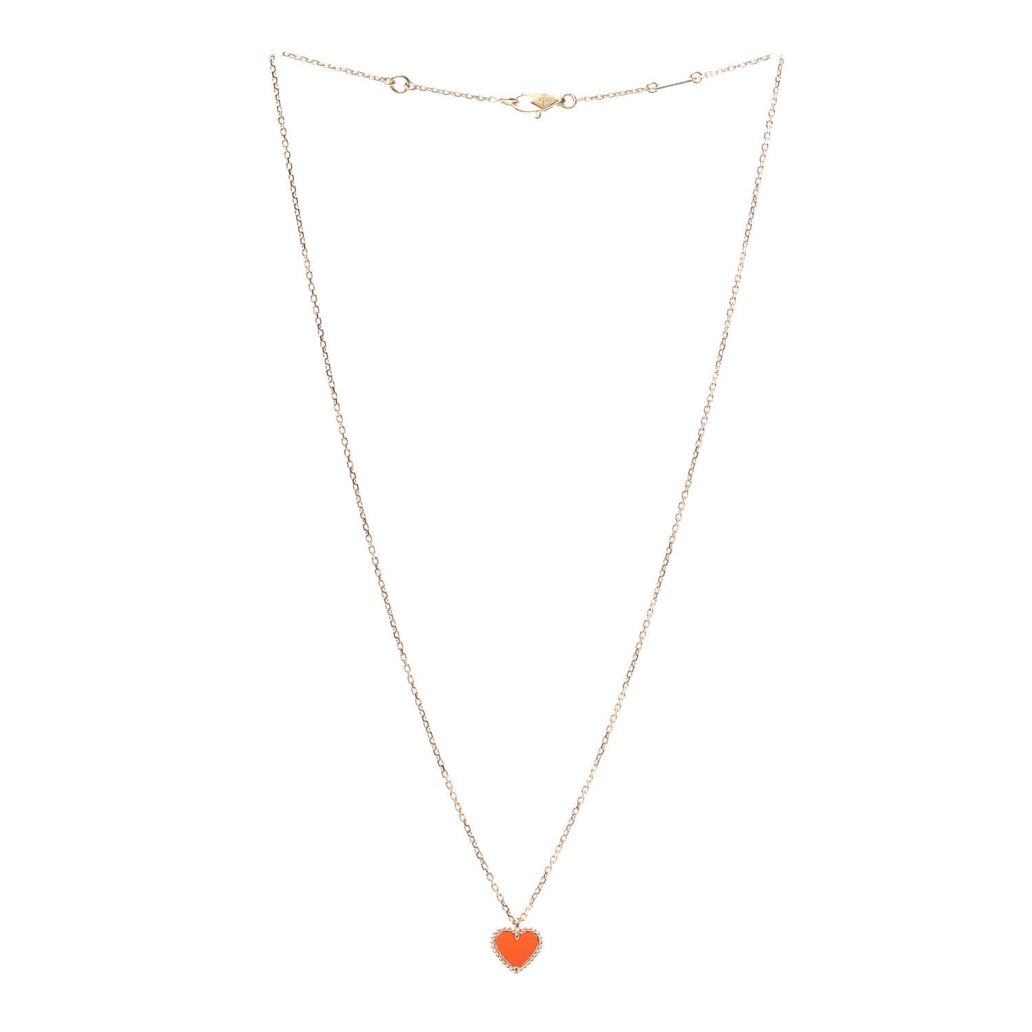 18K Rose Gold Carnelian Sweet Alhambra Heart Pendant Necklace
