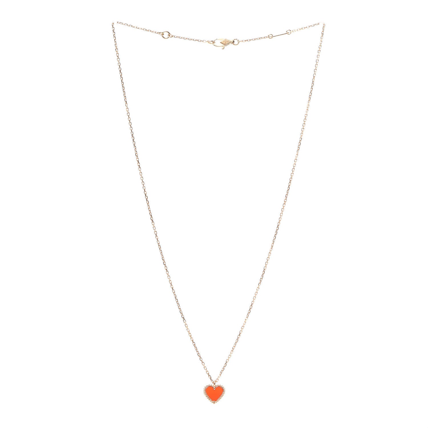 Van Cleef & Arpels 18K Rose Gold Carnelian Sweet Alhambra Heart Pendant Necklace 3 of 7