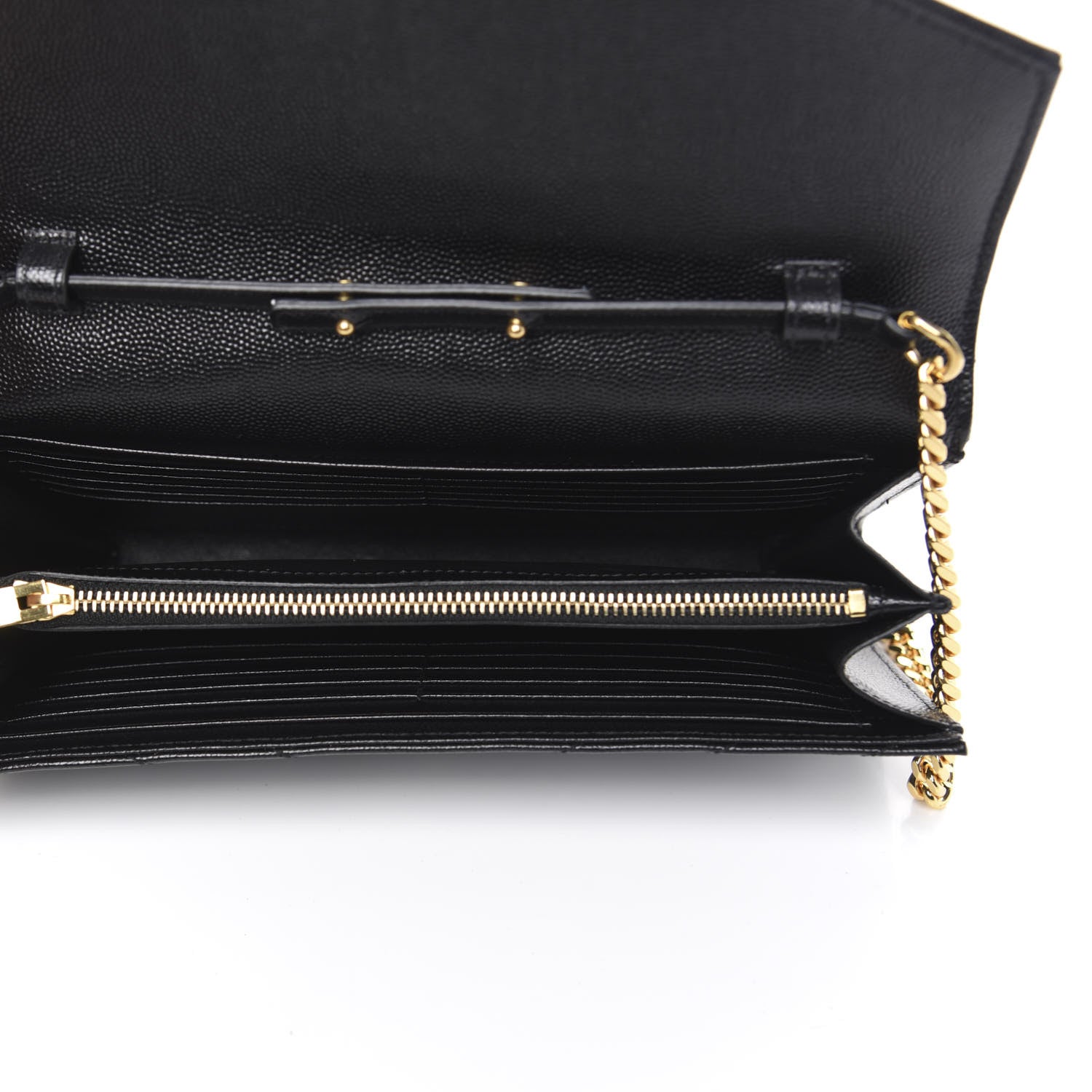 Saint Laurent Grain De Poudre Matelasse Chevron Monogram Chain Wallet Black 5 of 9