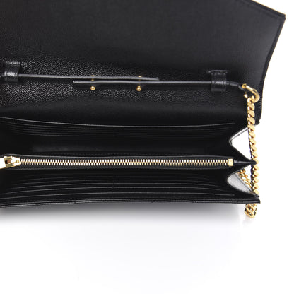 Saint Laurent Grain De Poudre Matelasse Chevron Monogram Chain Wallet Black 5 of 9
