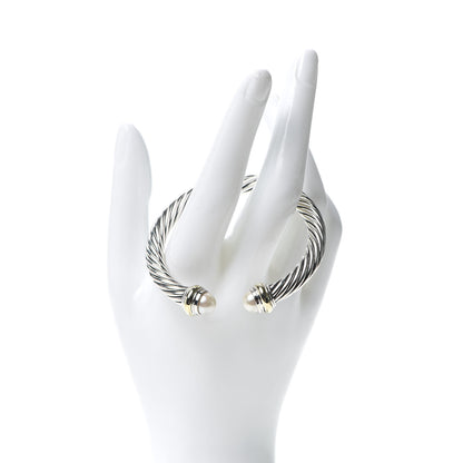David Yurman Sterling Silver 14K Yellow Gold Pearl 7mm Cable Classics Bracelet 2 of 5