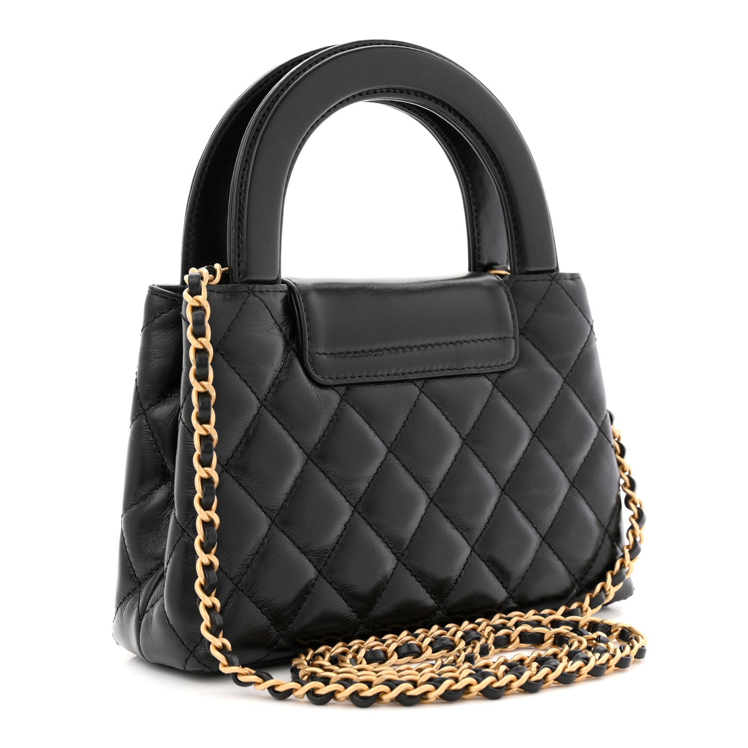 Chanel Shiny Aged Calfskin Quilted Nano Kelly Shopper Black 3 of 11