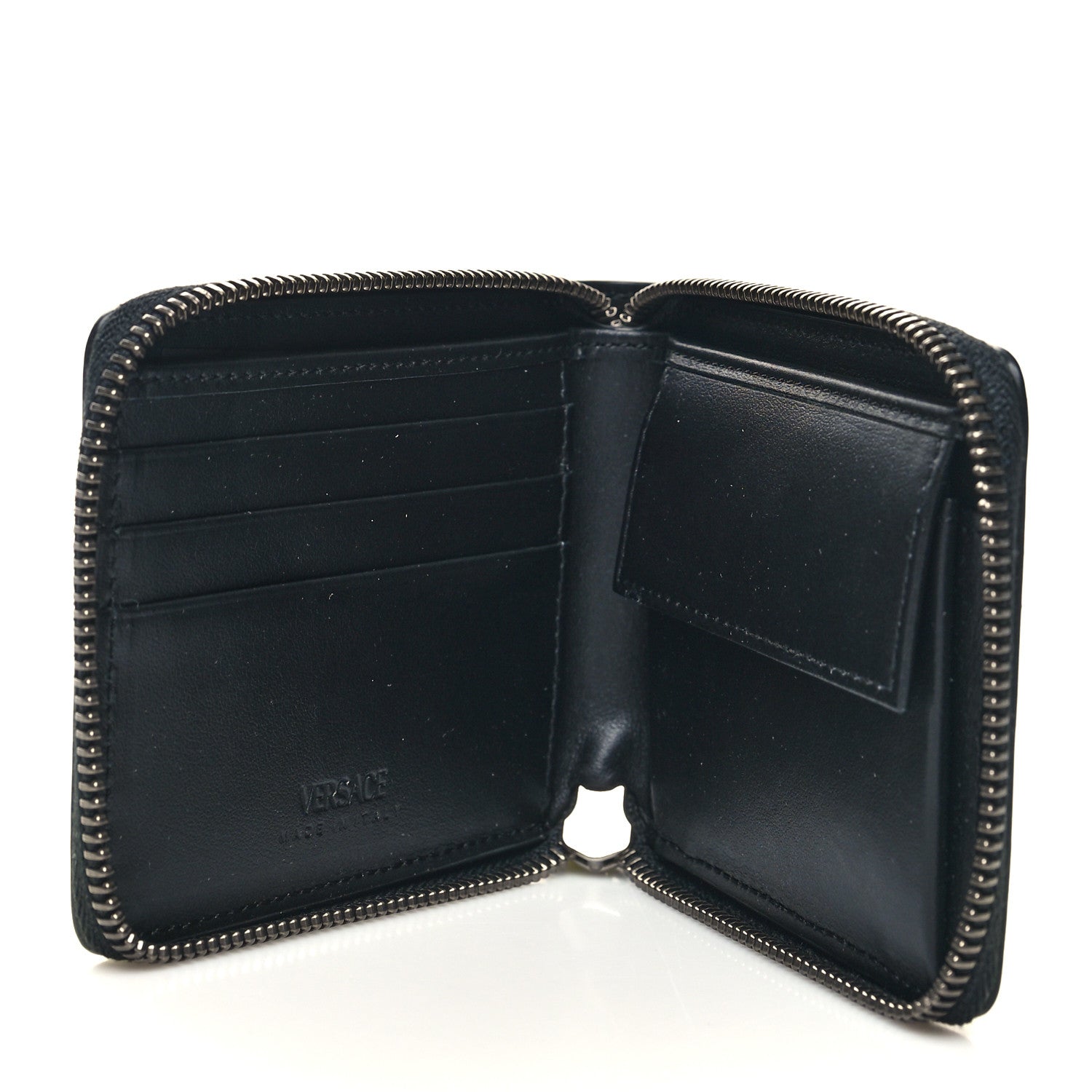 Versace Calfskin Rubber Medusa Biggie Bifold Compact Zip Around Wallet Fluorescent Yellow 5 of 8
