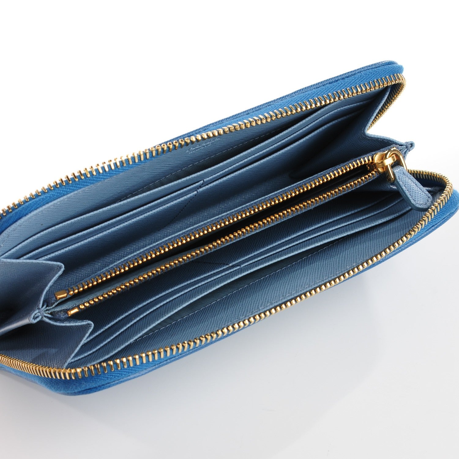 Prada Saffiano Bi-Color Metal Zip Around Wallet Cobalto Astrale 8 of 9