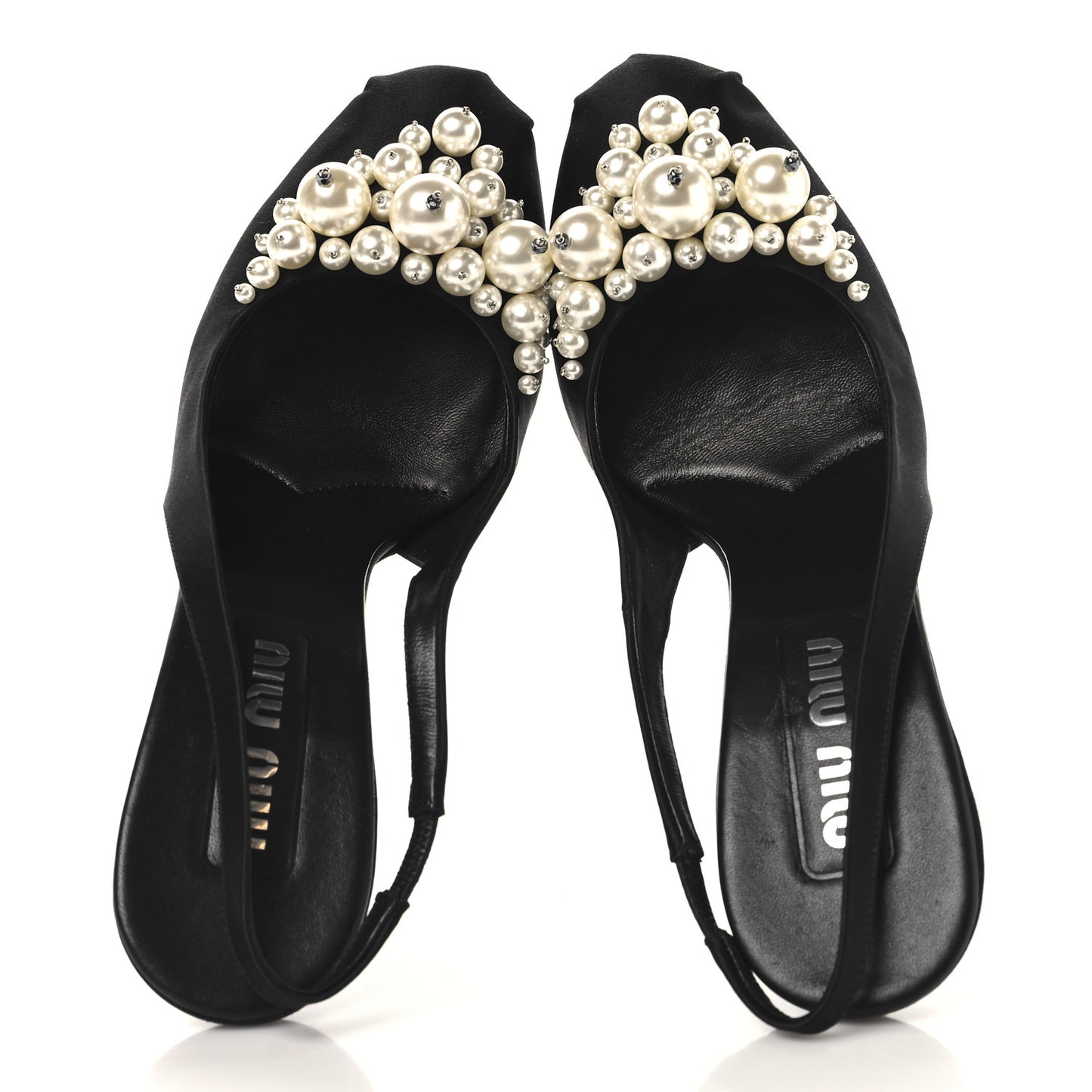 Satin Crystal Pearl Slingback Pumps 40 Black