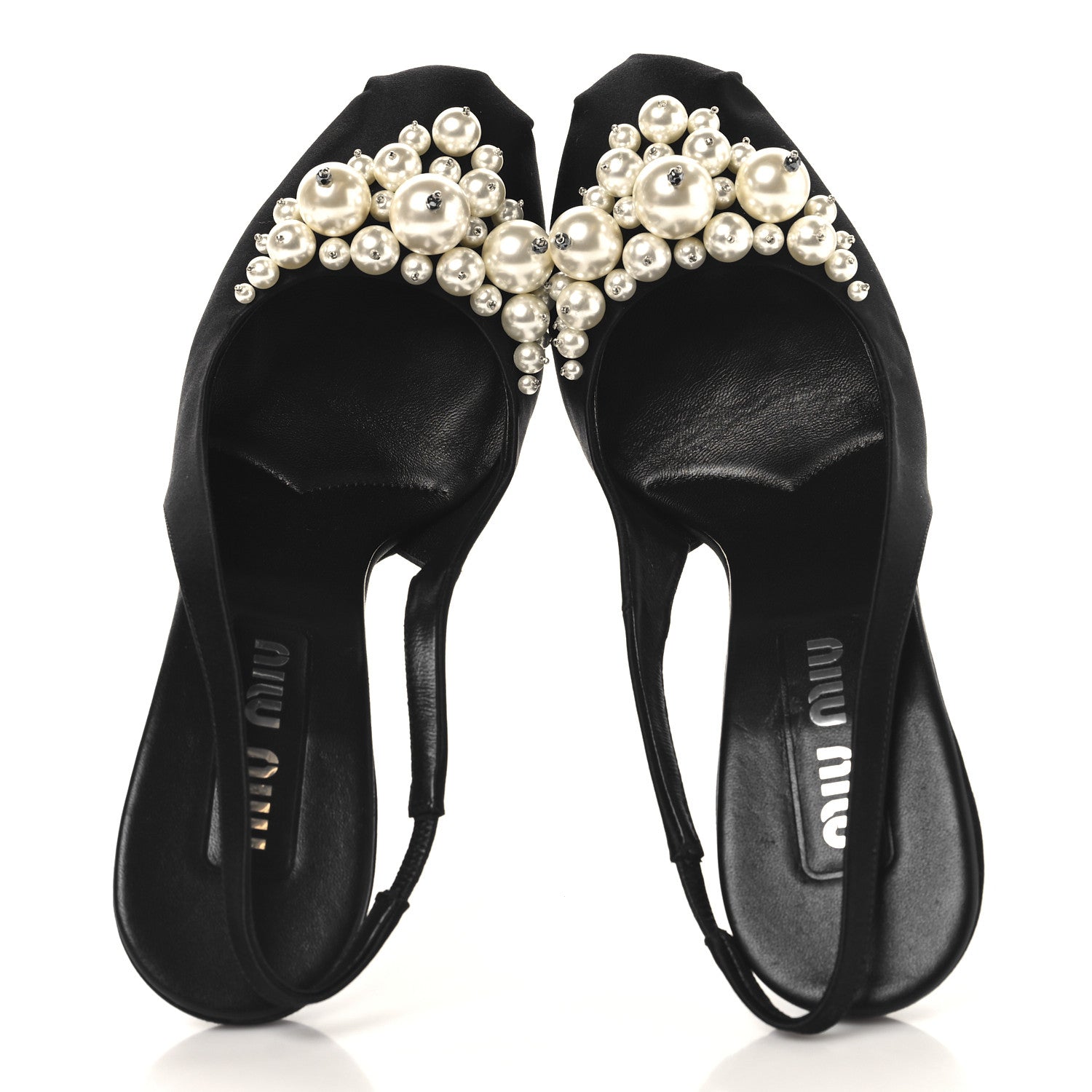 Miu Miu Satin Crystal Pearl Slingback Pumps 40 Black 2 of 9