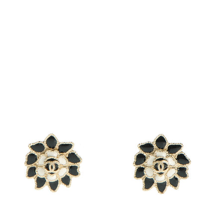 Chanel Enamel CC Camellia Earrings Black White Gold 1 of 4