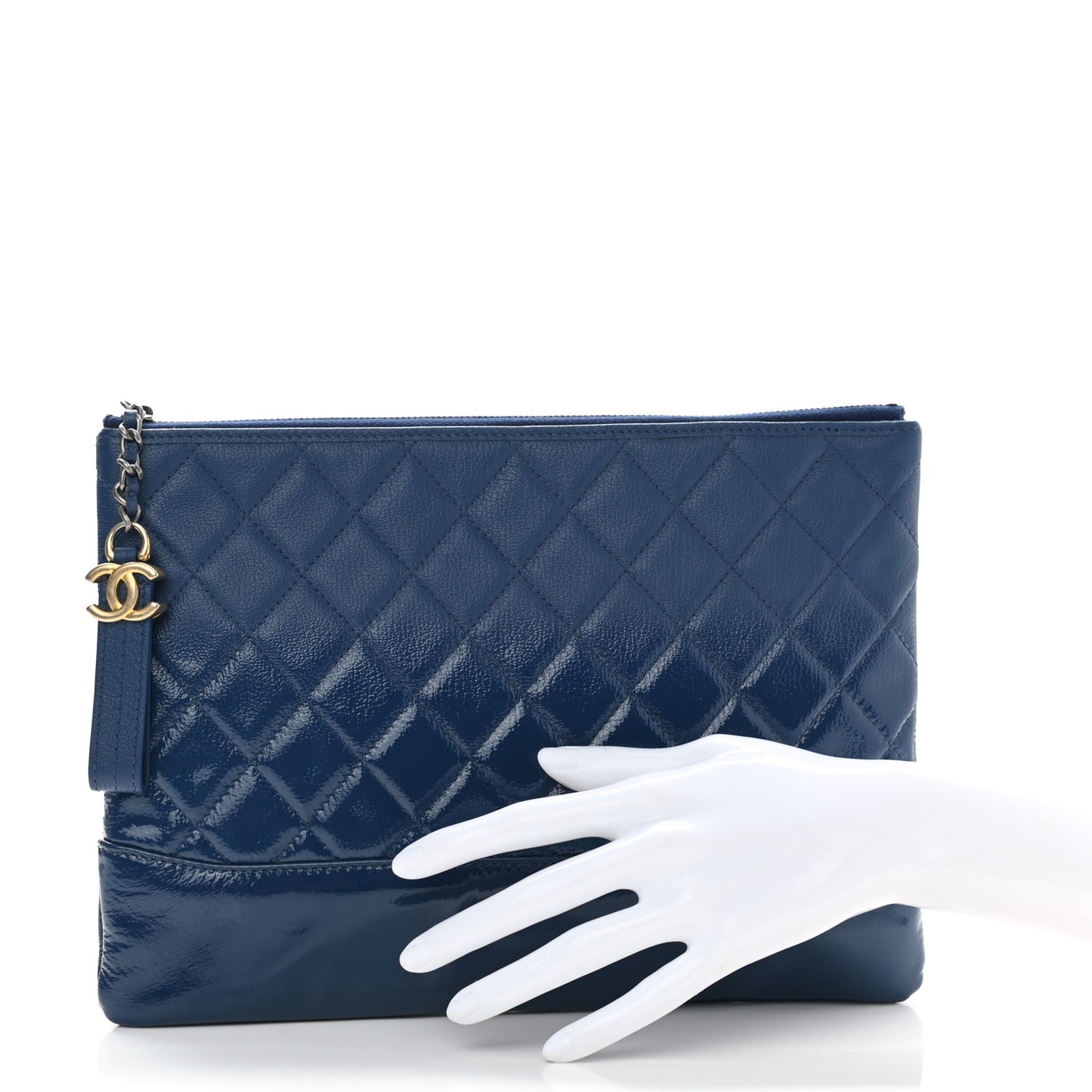 Patent Goatskin Quilted Medium Gabrielle Cosmetic Case Dark Blue