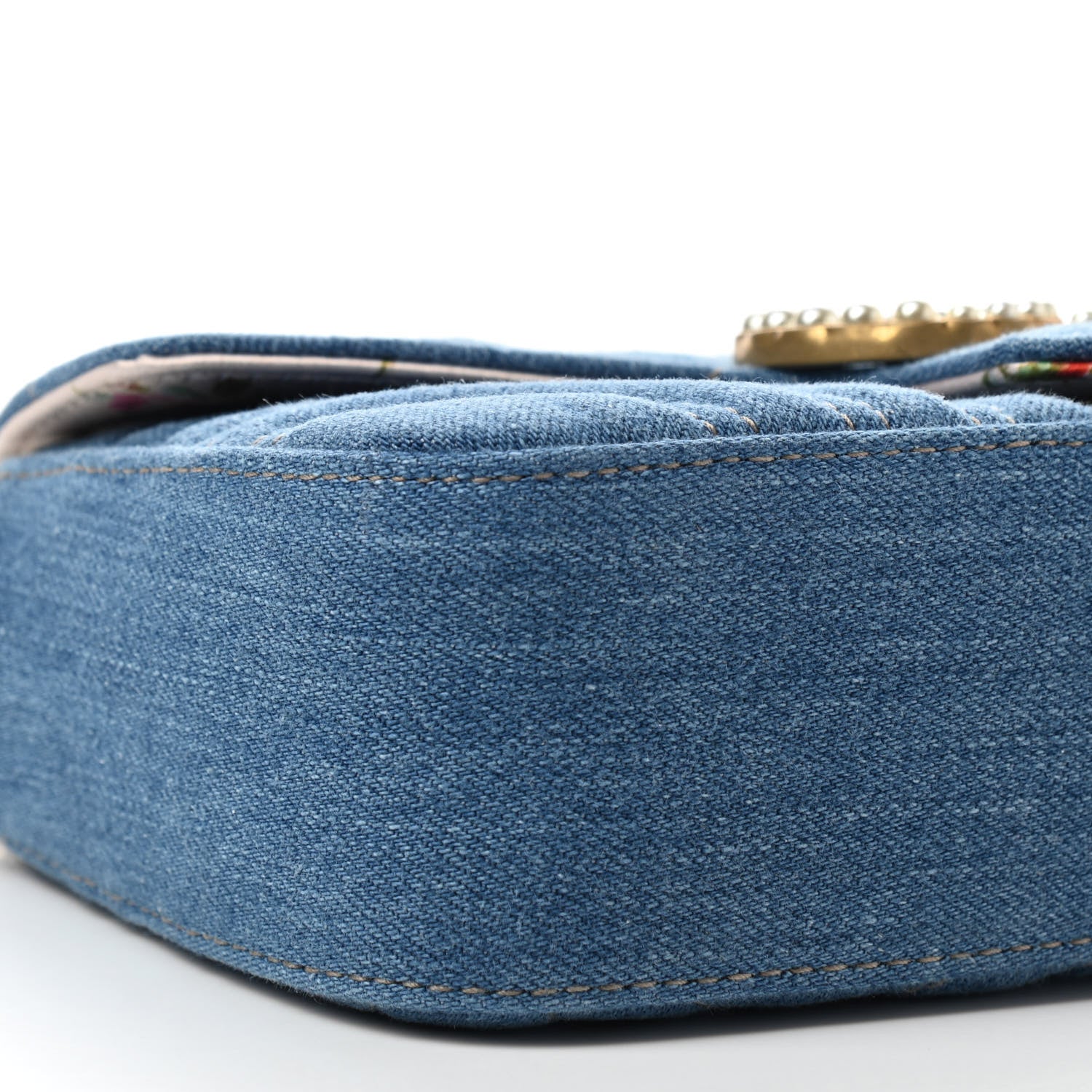 Gucci Denim Matelasse Mini Pearly GG Marmont Shoulder Bag Blue 8 of 10
