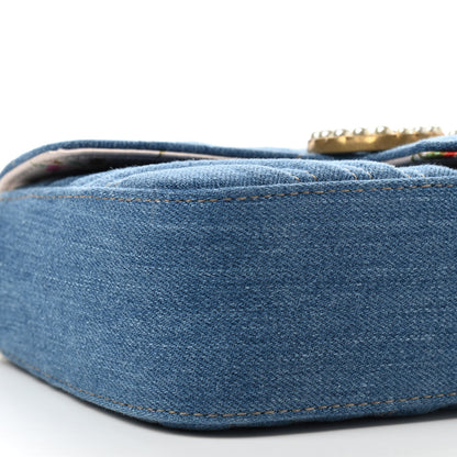Gucci Denim Matelasse Mini Pearly GG Marmont Shoulder Bag Blue 8 of 10