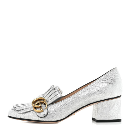 Gucci Galassia GG Marmont Fringe 50mm Loafer Pumps 39 Argento 1 of 12