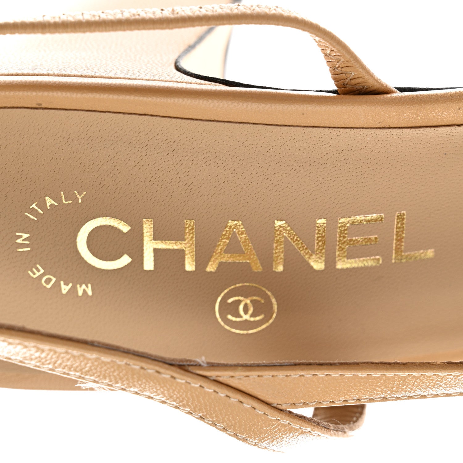 Chanel Goatskin Grosgrain Cap Toe CC Slingback Pumps 41 Beige Black 7 of 9