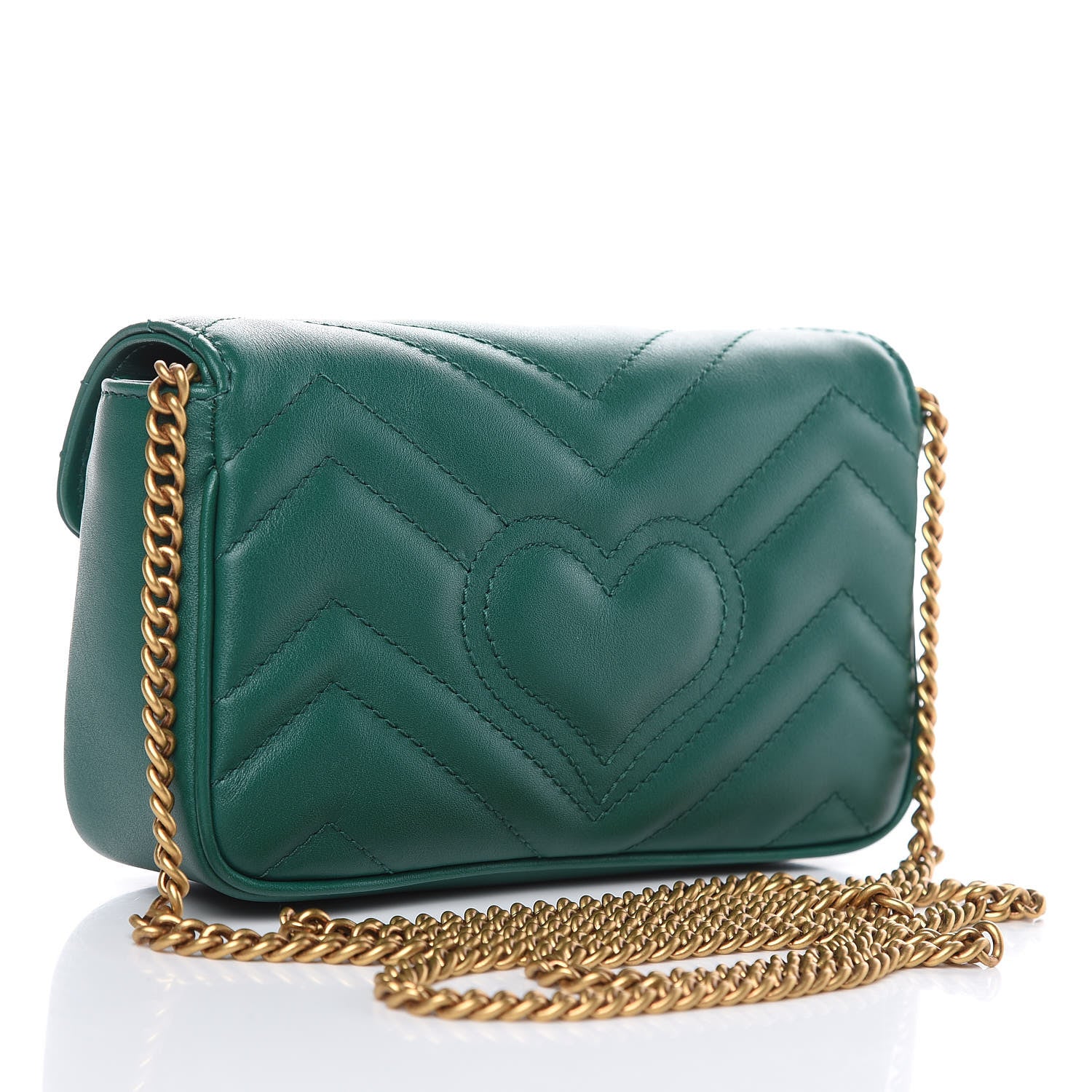 Gucci Calfskin Matelasse Super Mini GG Marmont Shoulder Bag Emerald Green 3 of 10
