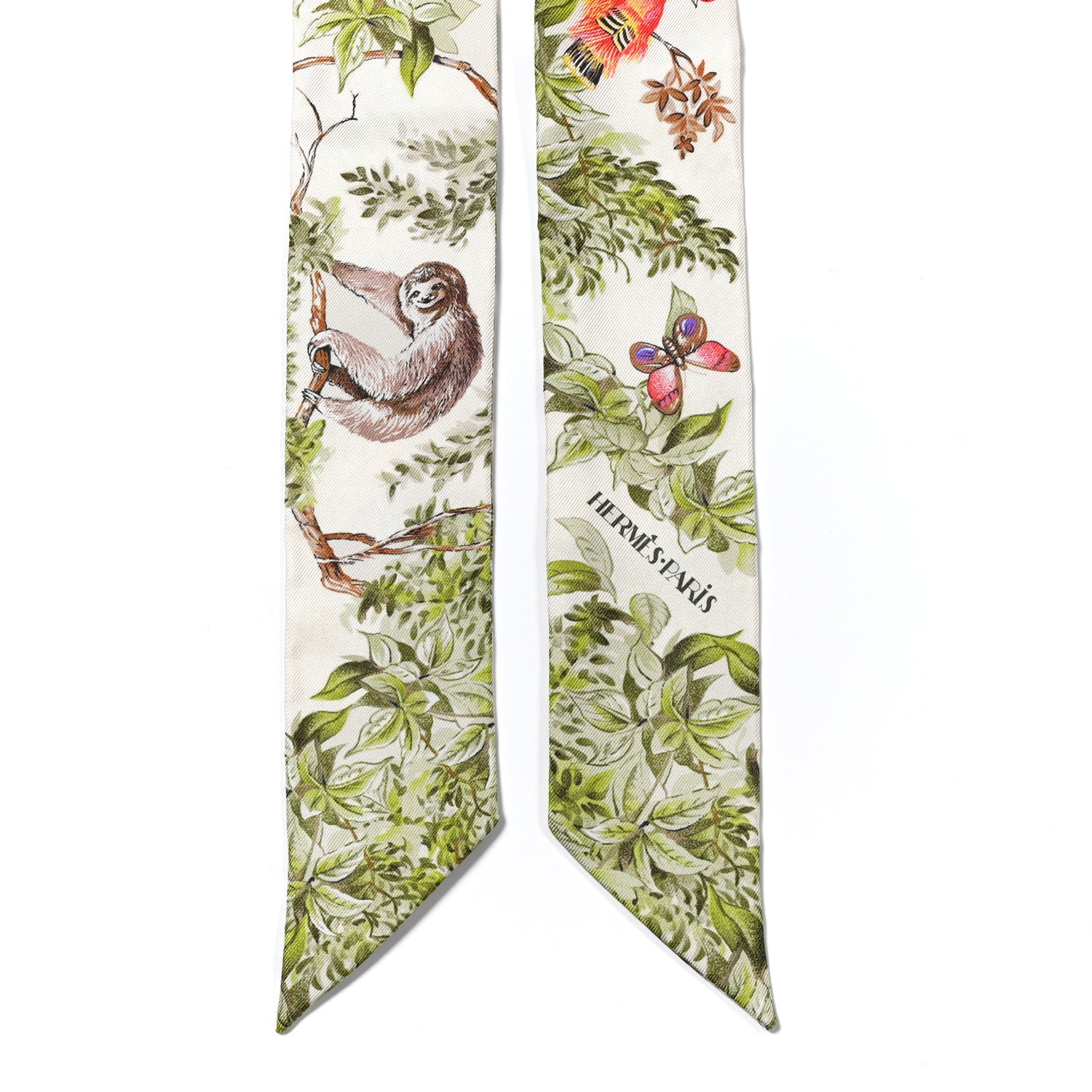 Hermes Silk Equateur Twilly Creme Vert Multicolore 2 of 4