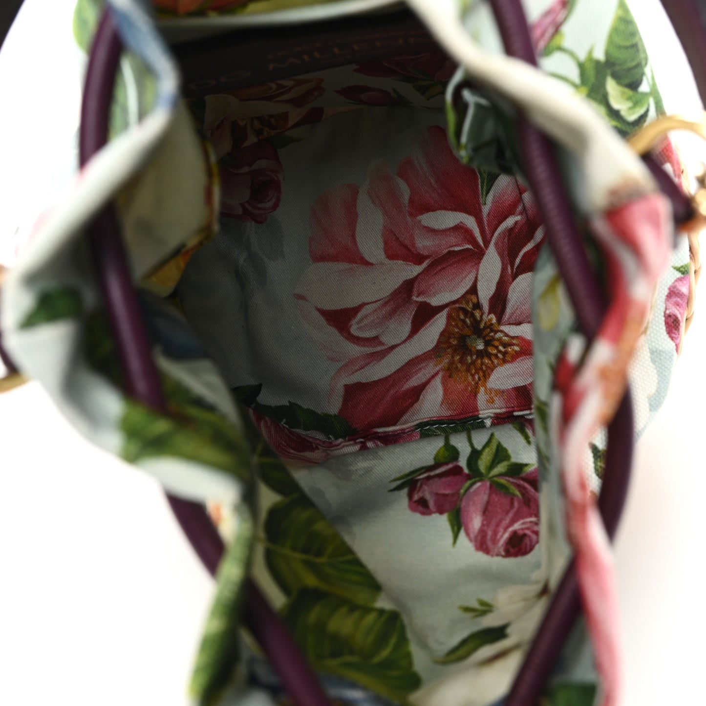 Wicker Canvas Floral Print Millennials Bucket Bag Multicolor