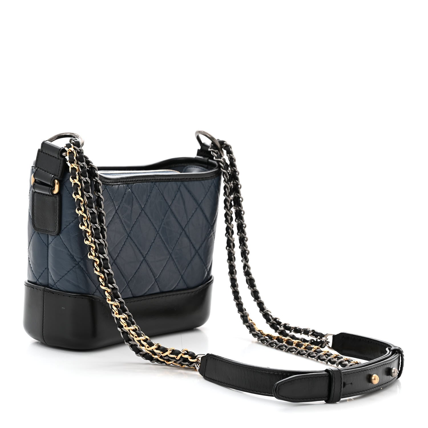 Chanel Aged Calfskin Quilted Small Gabrielle Hobo Navy Black 3 of 12