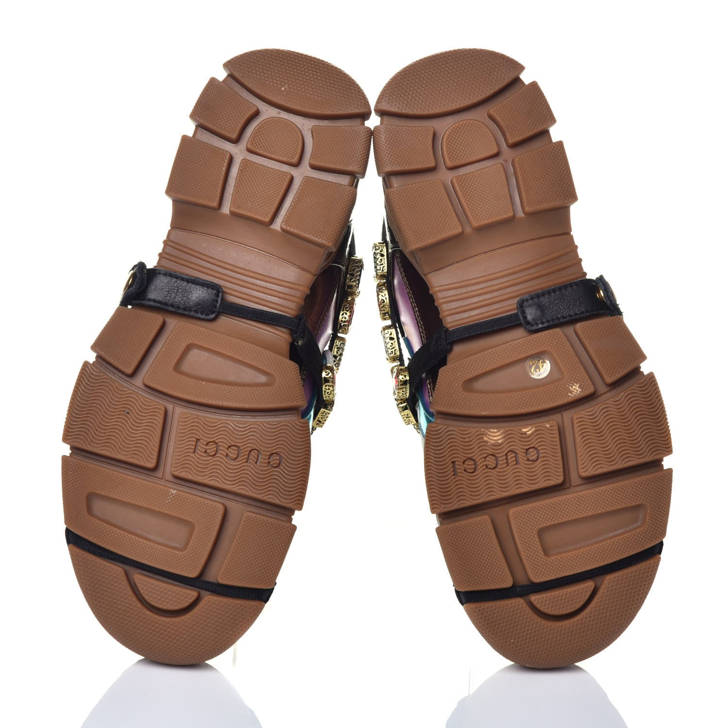 Gucci X SEGA Metallic Calfskin Mesh Removable Crystals Womens Flashtrek Sneakers 42 Rame Mystic White Lago 6 of 8