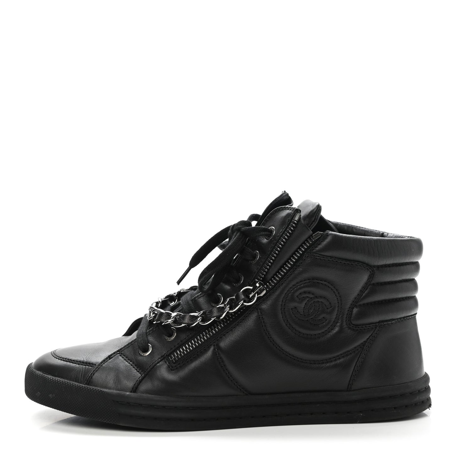 Lambskin Zipped Chain CC Sneakers 40.5 Black