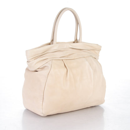 Prada Soft Calf Pleated Shopping Tote Talco 3 of 12