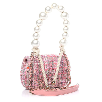 Chanel Tweed Mini Pearl Handle Flap Pink Beige Orange Ecru 2 of 4