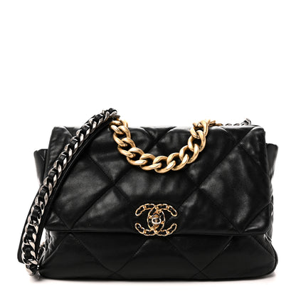 Chanel Shiny Goatskin Quilted Large Chanel 19 Flap Black 1 of 10