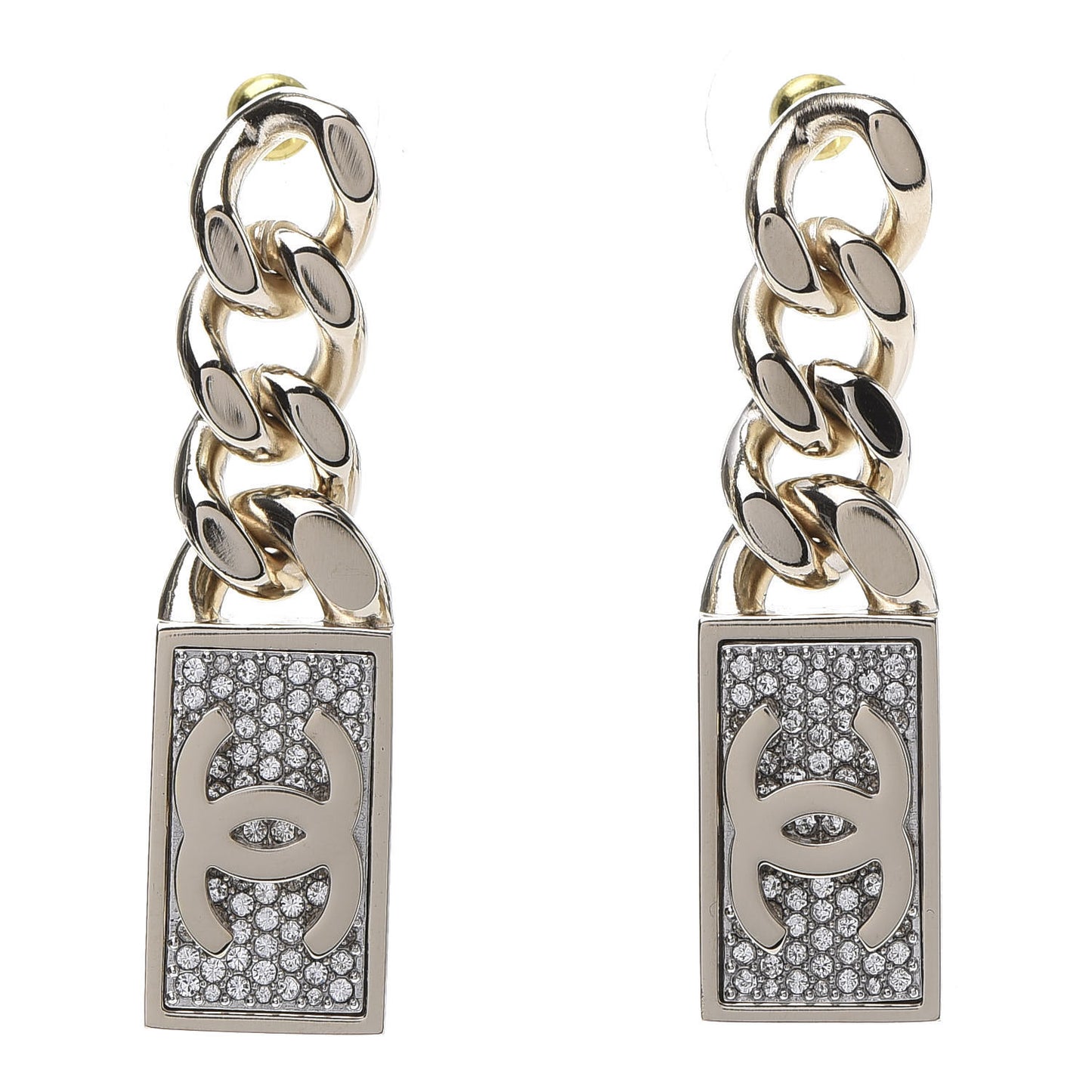 Crystal Dog Tag Charm Earrings Gold