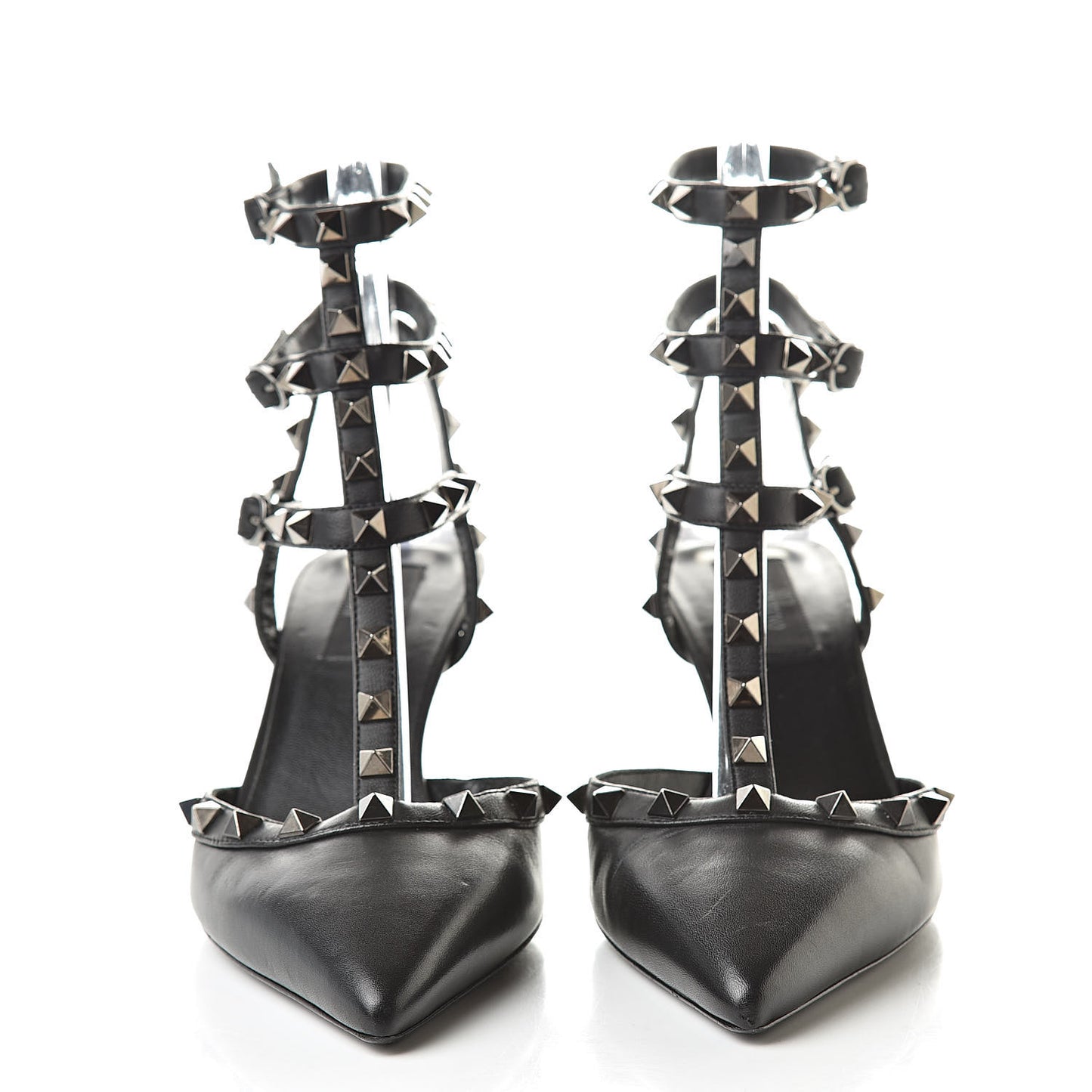Nappa Rockstud Ankle Strap Low Heel Pumps 39 Black