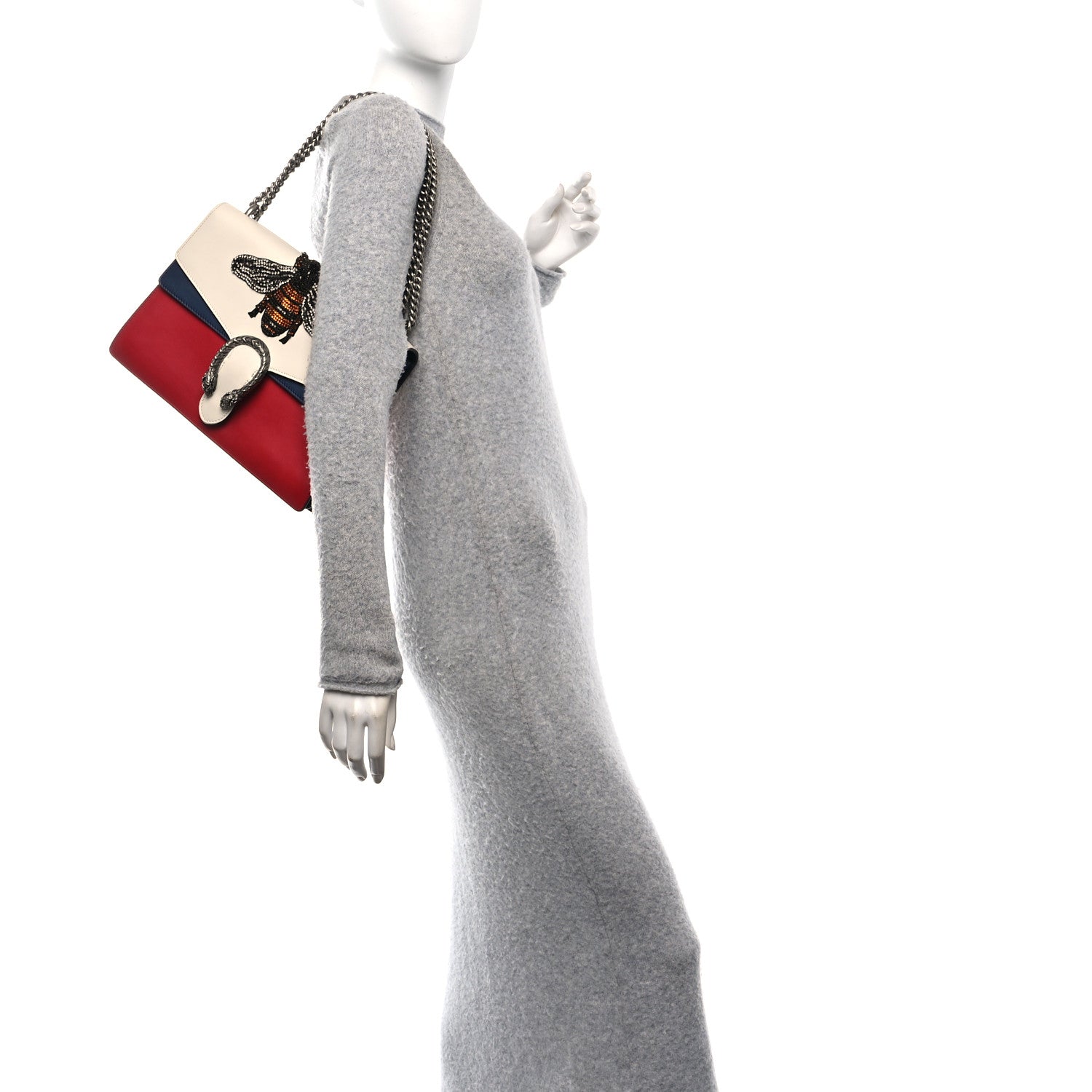 Gucci Calfskin Bee Embroidered Medium Dionysus Shoulder Bag White Blue Hibiscus Red 2 of 11