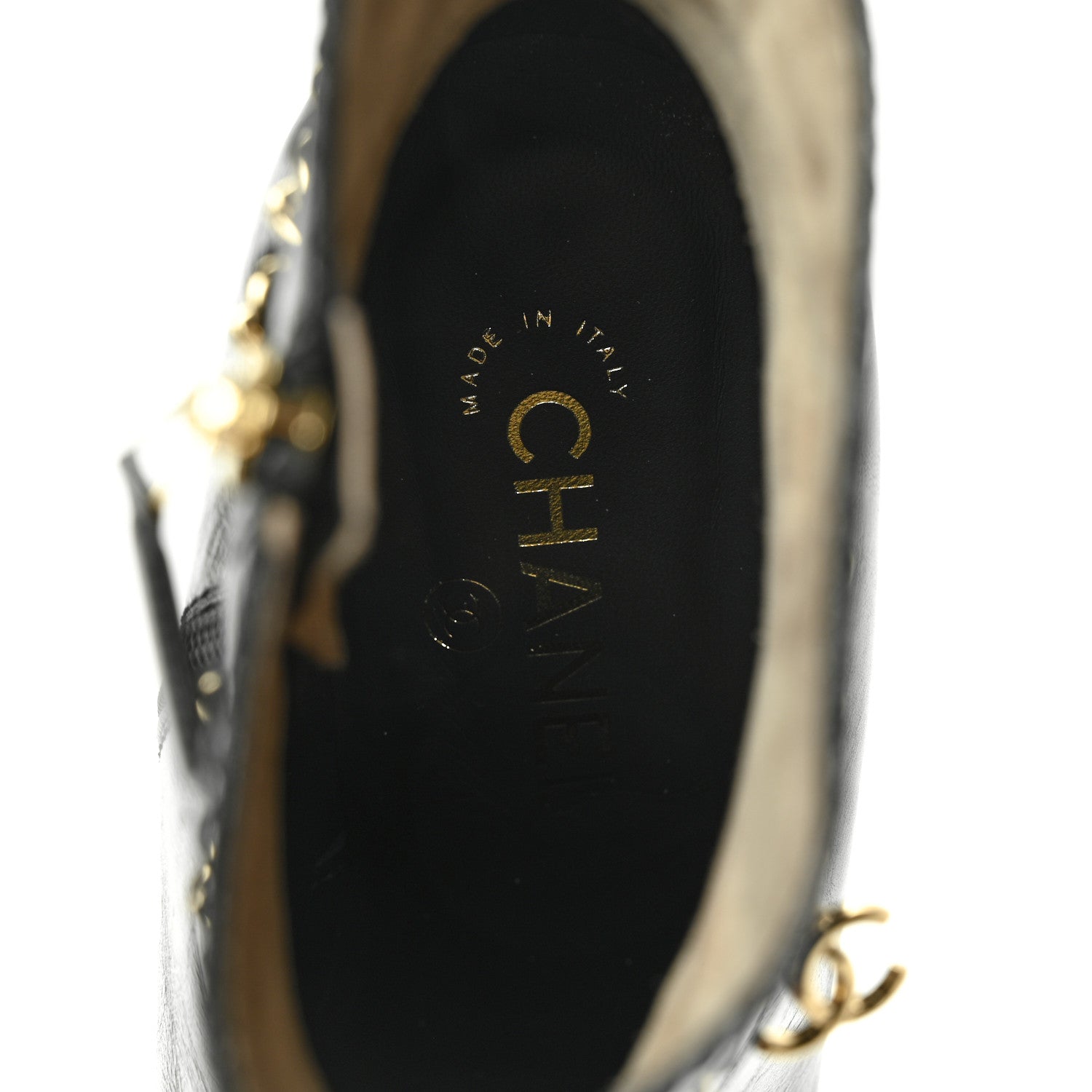 Chanel Crumpled Calfskin Cap Toe Chain Short Boots 40 Black 7 of 7
