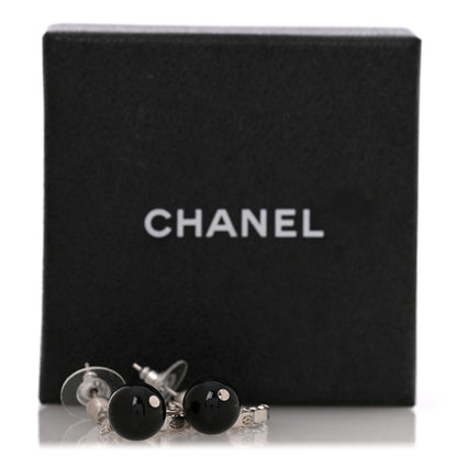 Chanel Crystal CC Bead Drop Earrings Silver Black 5 of 5