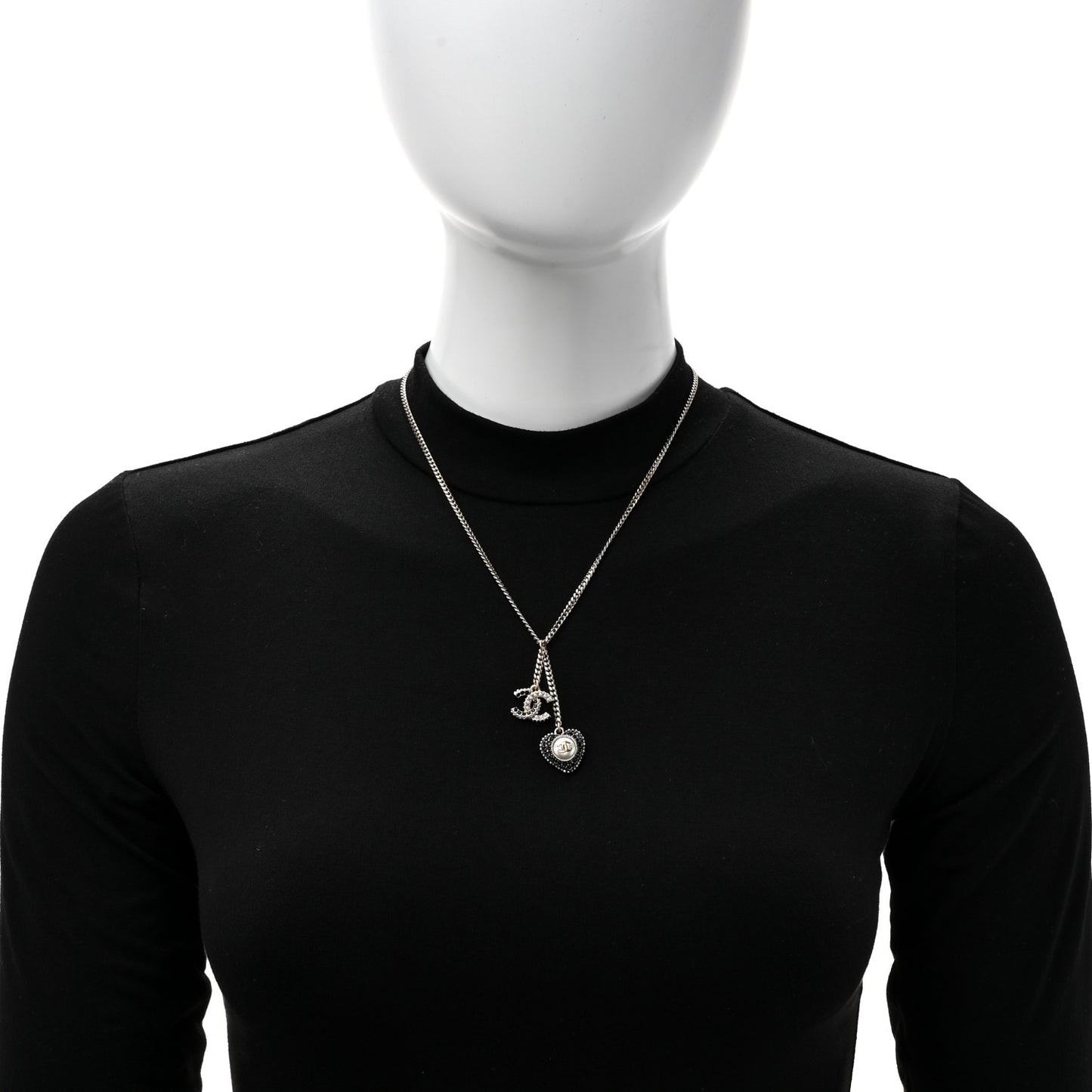 Crystal CC Heart Necklace Black Pearly White Gold