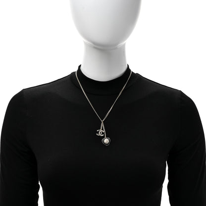 Chanel Crystal CC Heart Necklace Black Pearly White Gold 3 of 5