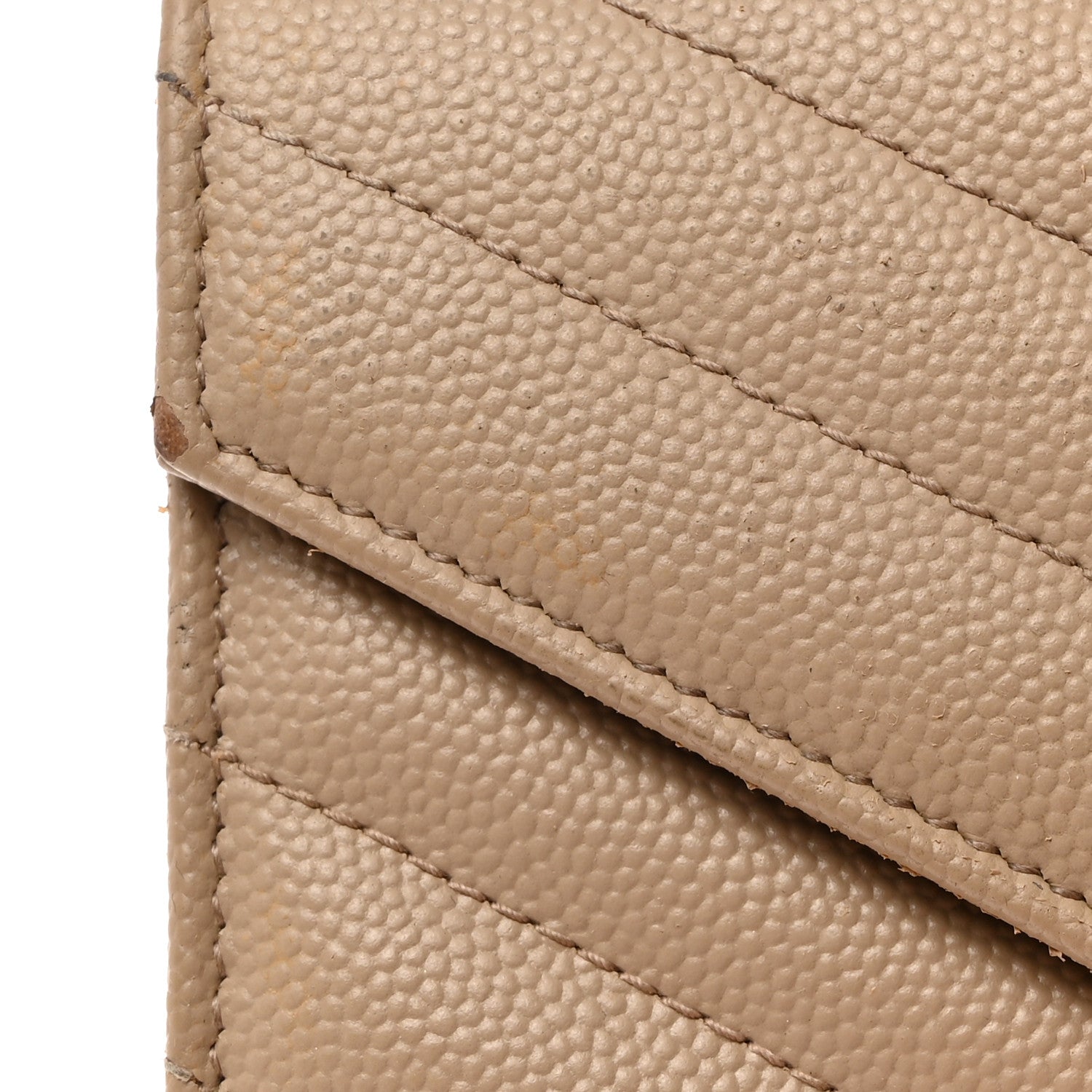 Saint Laurent Grain De Poudre Matelasse Chevron Monogram Flap Wallet Dark Beige 9 of 10