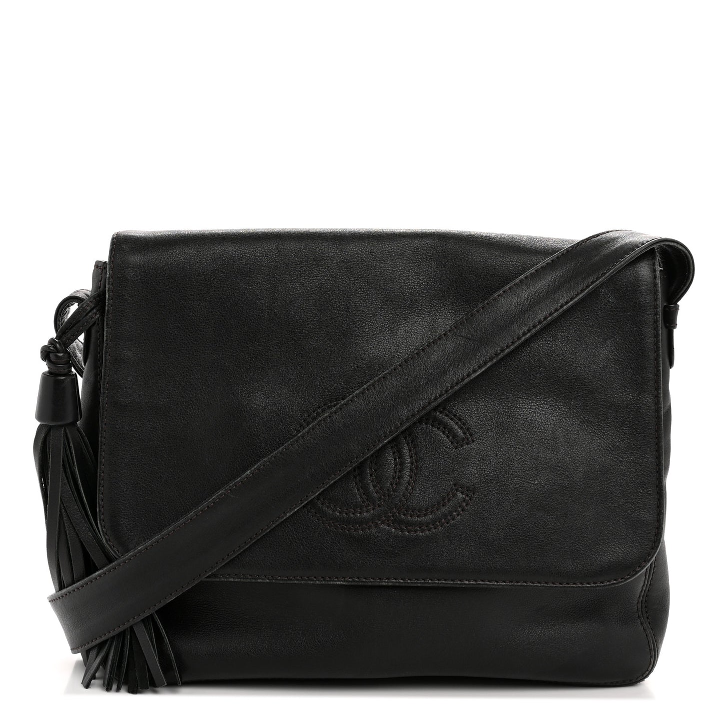 Lambskin CC Tassel Shoulder Flap Bag Black