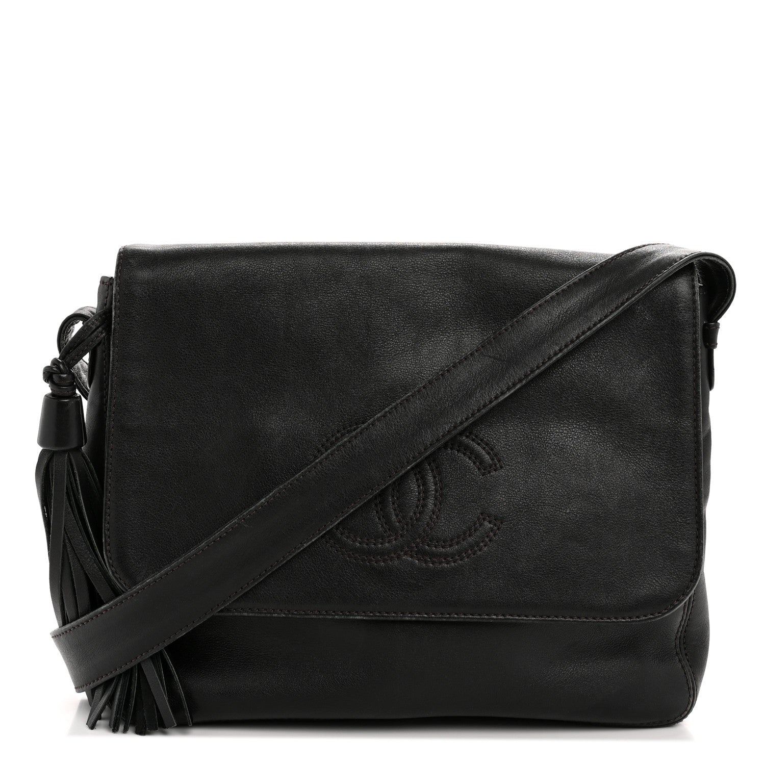 Chanel Lambskin CC Tassel Shoulder Flap Bag Black 1 of 14