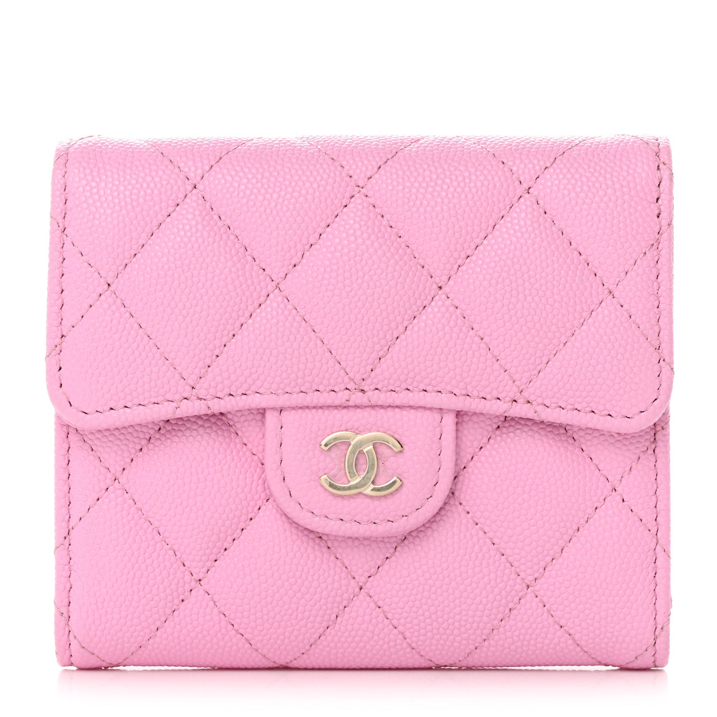 Caviar Quilted Compact Flap Wallet Pink