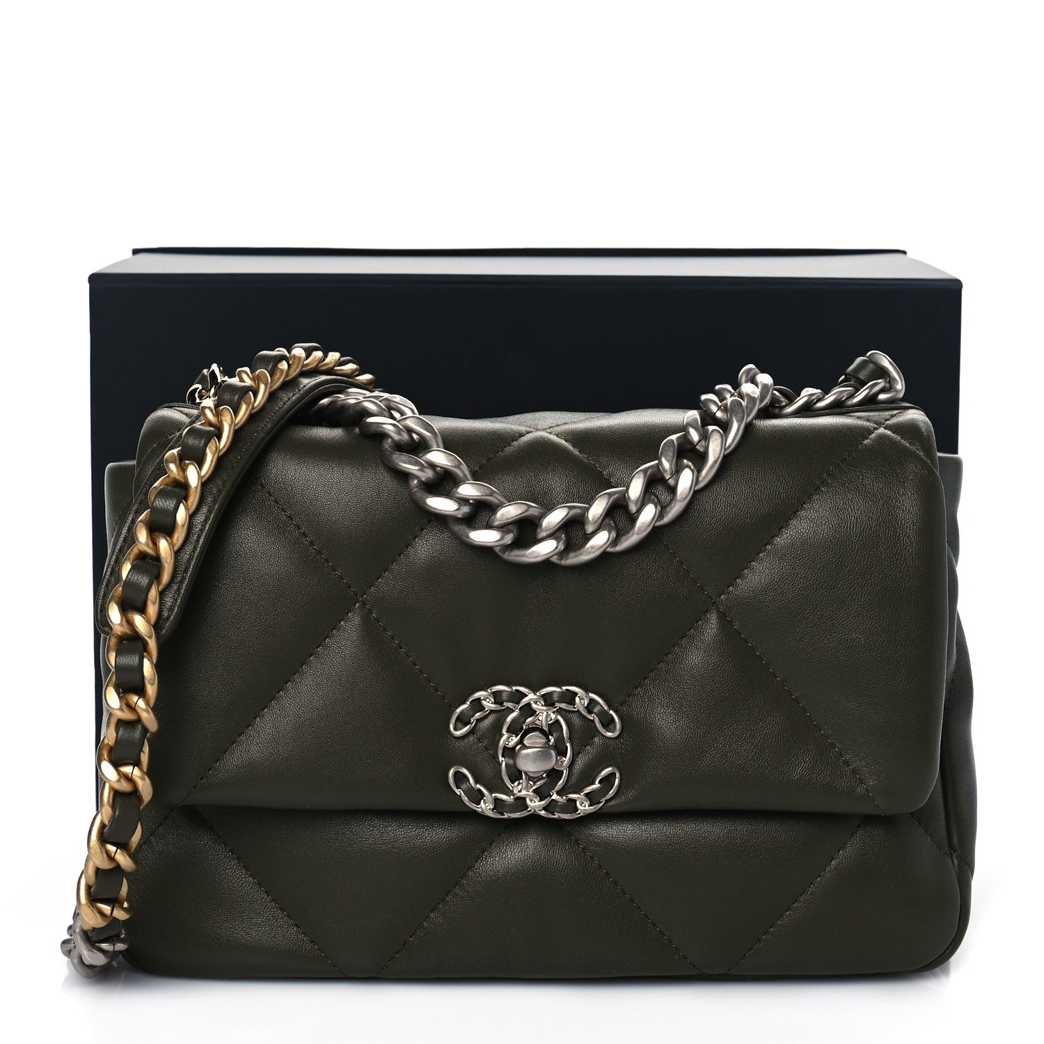 Chanel Lambskin Quilted Medium Chanel 19 Flap Khaki 11 of 11