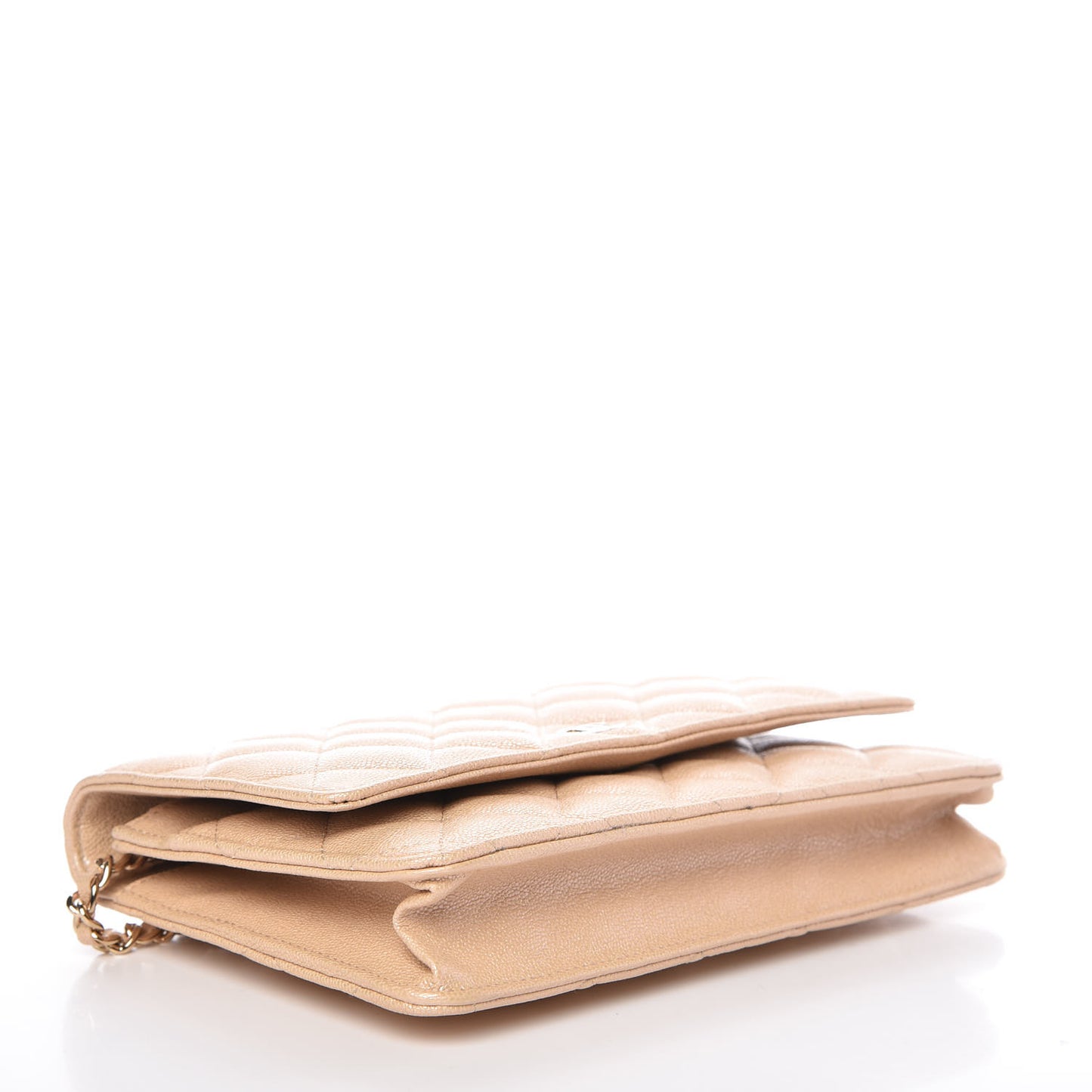 Iridescent Caviar Quilted Wallet On Chain WOC Beige