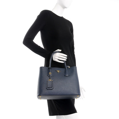 Prada Saffiano Cuir Small Double Bag Baltico Fuoco 3 of 8