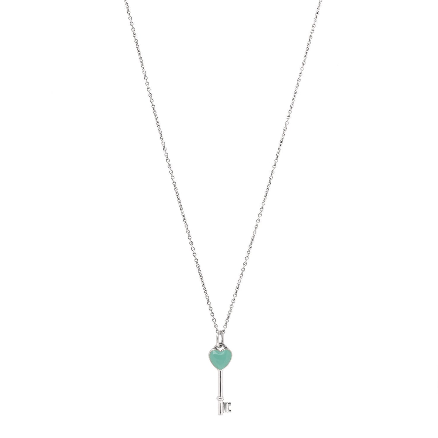 Sterling Silver Enamel Heart Key Pendant Necklace Tiffany Blue