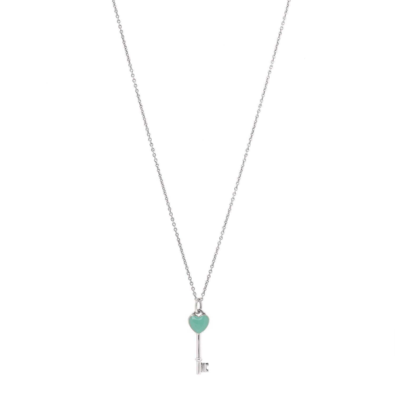 Tiffany Sterling Silver Enamel Heart Key Pendant Necklace Tiffany Blue 1 of 6