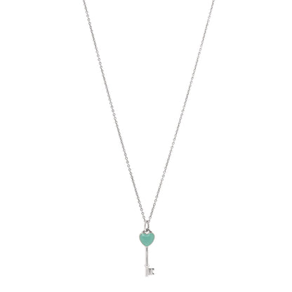 Tiffany Sterling Silver Enamel Heart Key Pendant Necklace Tiffany Blue 1 of 6