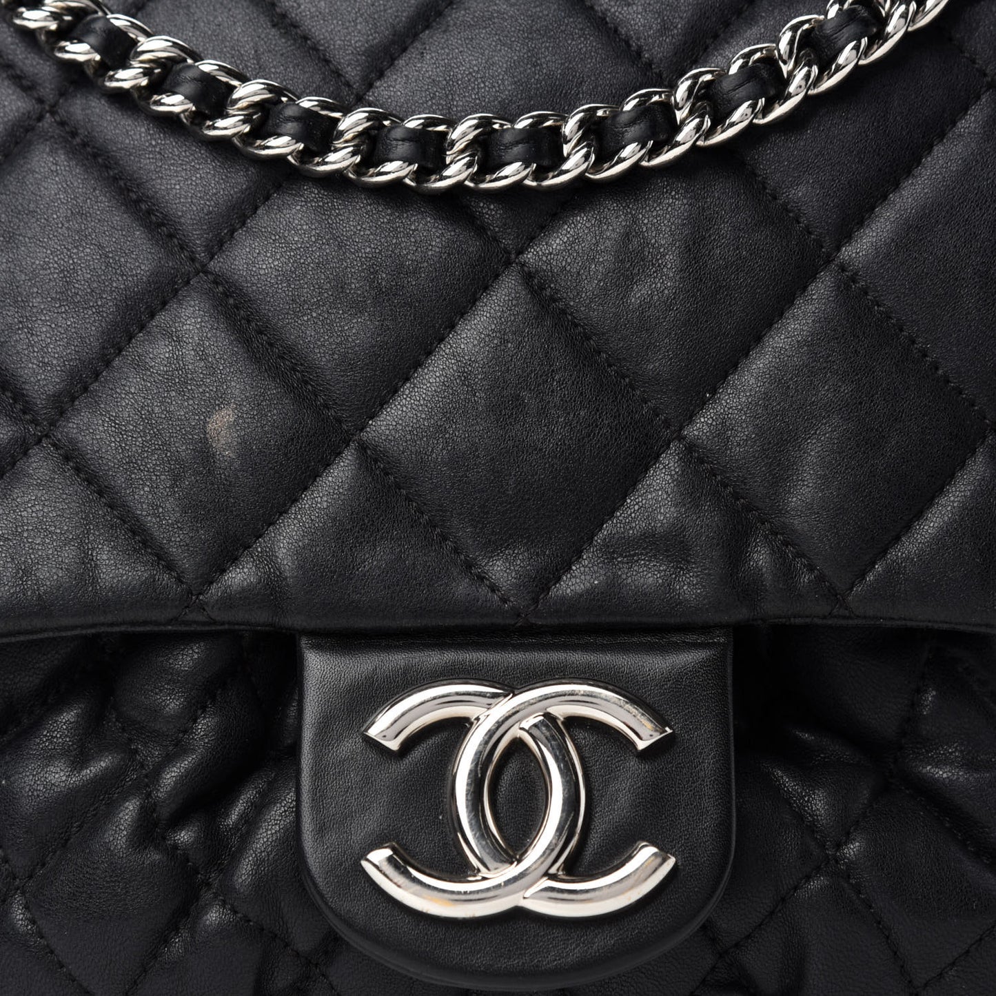Washed Lambskin Quilted Large Chain Around Messenger Black