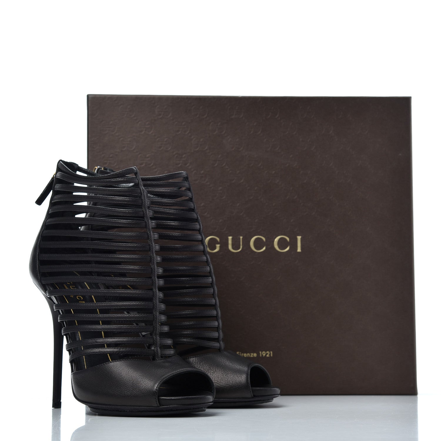Gucci Saddle Soft Lux Peep Toe Caged High Heel Sandals 36.5 Black 16 of 16